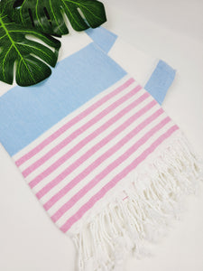 Toalla Turca de Playa/Baño Fácil de Llevar Secado Rápido - Azul Rosa