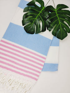 Toalla Turca de Playa/Baño Fácil de Llevar Secado Rápido - Azul Rosa