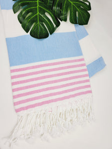 Toalla Turca de Playa/Baño Fácil de Llevar Secado Rápido - Azul Rosa