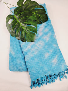 Bath Towel, Waffle Towel, Turkish Beach Towel, Handmade Tie dye - Blue