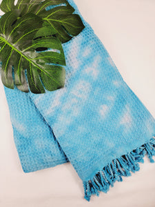 Bath Towel, Waffle Towel, Turkish Beach Towel, Handmade Tie dye - Blue