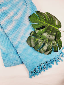 Bath Towel, Waffle Towel, Turkish Beach Towel, Handmade Tie dye - Blue