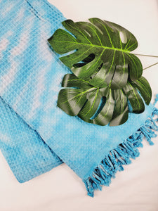 Bath Towel, Waffle Towel, Turkish Beach Towel, Handmade Tie dye - Blue