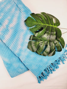 Bath Towel, Waffle Towel, Turkish Beach Towel, Handmade Tie dye - Blue