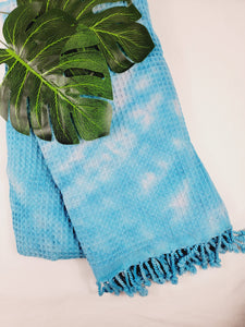 Bath Towel, Waffle Towel, Turkish Beach Towel, Handmade Tie dye - Blue