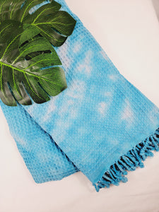 Bath Towel, Waffle Towel, Turkish Beach Towel, Handmade Tie dye - Blue