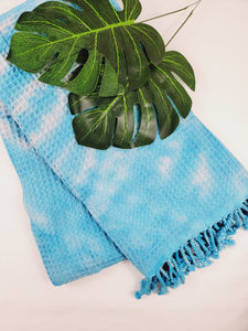 Bath Towel, Waffle Towel, Turkish Beach Towel, Handmade Tie dye - Blue