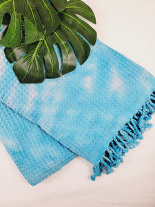 Bath Towel, Waffle Towel, Turkish Beach Towel, Handmade Tie dye - Blue