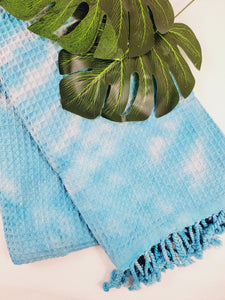 Bath Towel, Waffle Towel, Turkish Beach Towel, Handmade Tie dye - Blue