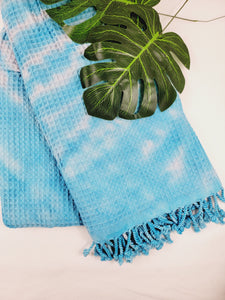 Bath Towel, Waffle Towel, Turkish Beach Towel, Handmade Tie dye - Blue