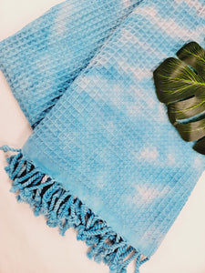 Bath Towel, Waffle Towel, Turkish Beach Towel, Handmade Tie dye - Blue