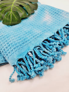 Bath Towel, Waffle Towel, Turkish Beach Towel, Handmade Tie dye - Blue