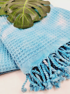 Bath Towel, Waffle Towel, Turkish Beach Towel, Handmade Tie dye - Blue