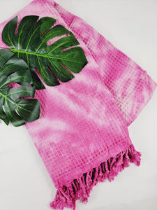 Waffle Throw Blanket, Multi functional Turkish Towel, Hand Tie dye Pink