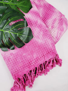 Waffle Throw Blanket, Multi functional Turkish Towel, Hand Tie dye Pink