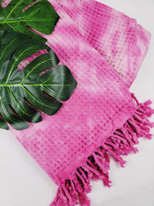 Waffle Throw Blanket, Multi functional Turkish Towel, Hand Tie dye Pink