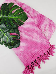 Waffle Throw Blanket, Multi functional Turkish Towel, Hand Tie dye Pink