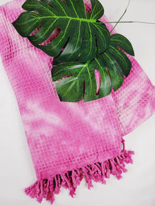 Waffle Throw Blanket, Multi functional Turkish Towel, Hand Tie dye Pink
