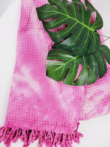 Waffle Throw Blanket, Multi functional Turkish Towel, Hand Tie dye Pink