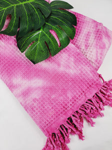 Waffle Throw Blanket, Multi functional Turkish Towel, Hand Tie dye Pink