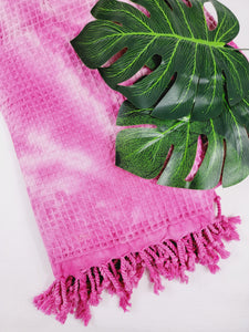 Waffle Throw Blanket, Multi functional Turkish Towel, Hand Tie dye Pink