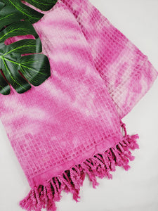Waffle Throw Blanket, Multi functional Turkish Towel, Hand Tie dye Pink