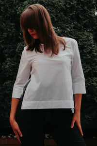 WHITE BLOUSE WITH SHORT FRONT 3/4 SLEEVE - EEBRU
