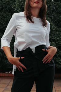 WHITE BLOUSE WITH SHORT FRONT 3/4 SLEEVE - EEBRU