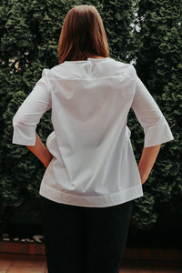 WHITE BLOUSE WITH SHORT FRONT 3/4 SLEEVE - EEBRU
