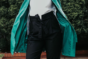BLACK JACKET LIGHT WEIGHT LONG WITH A BELT - EEBRU