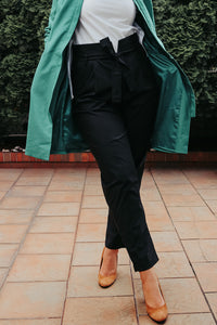 BLACK JACKET LIGHT WEIGHT LONG WITH A BELT - EEBRU
