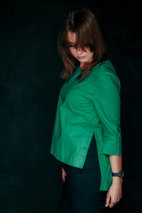 WHITE BLOUSE WITH SHORT FRONT 3/4 SLEEVE - EEBRU