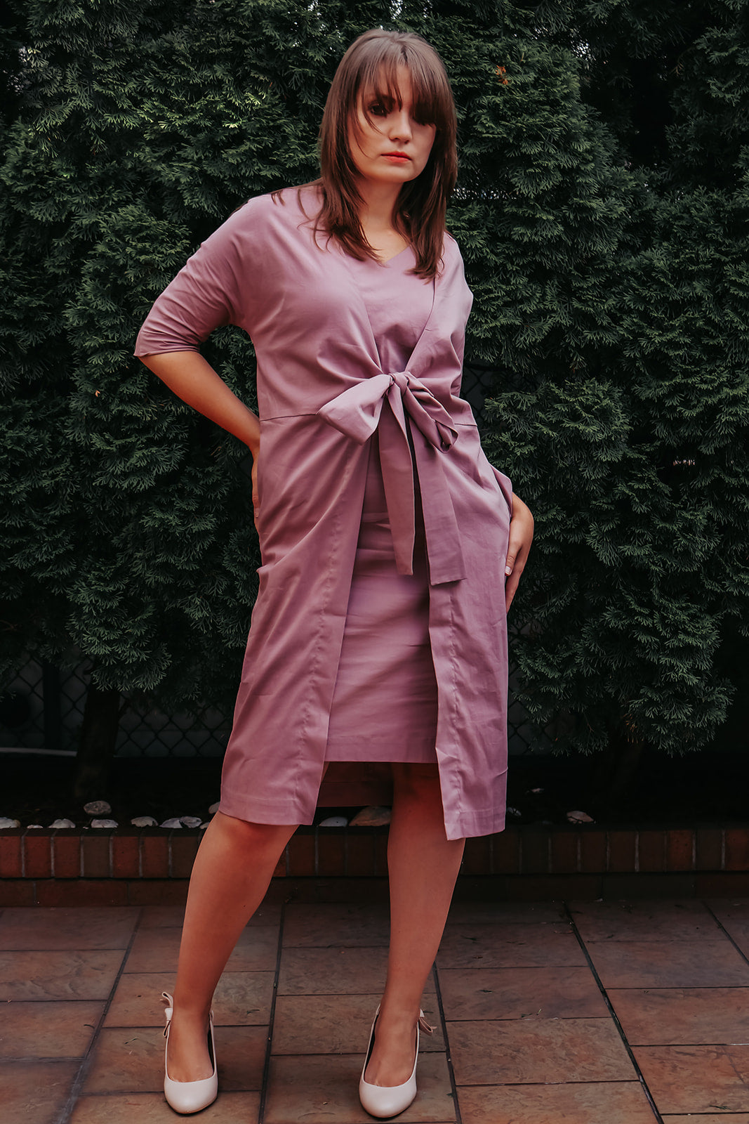 LAYERED WHITE KIMONO DRESS WITH TIE - EEBRU