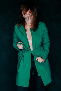 BLACK JACKET LIGHT WEIGHT LONG WITH A BELT - EEBRU