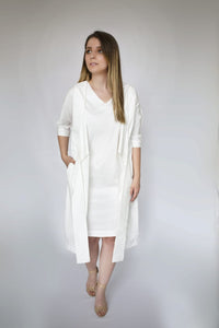 LAYERED WHITE KIMONO DRESS WITH TIE - EEBRU