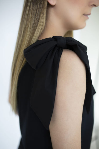 GREEN BLACK JERSEY DRESS WITH TIE SHOULDER - EEBRU