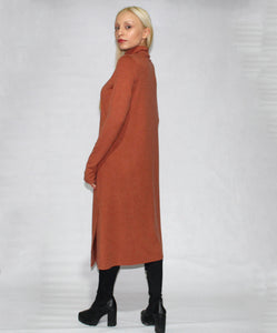 GREEN LONG SLEEVE TURTLE NECK DRESS WITH SIDE SLITS - EEBRU