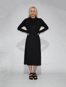 BLACK DRESS LONG SLEEVE TURTLE NECK WITH SIDE SLITS - EEBRU